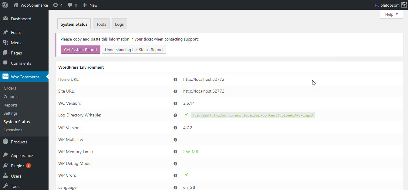 System Status · คู่มือการใช้งาน WooCommerce